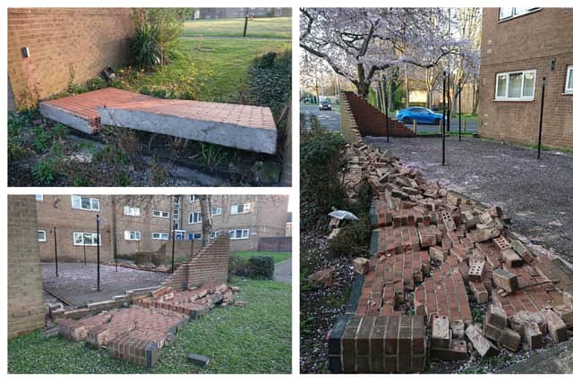 Damage to walls in the Skelton area of Woodhouse, Sheffield, which have been destroyed by vandals (pics: Councillor Mick Rooney)