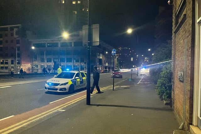 South Yorkshire Police were called at about 2.20am today (Sunday, May 15) to report a collision between a pedestrian and a car on Moore Street, near the roundabout by Waitrose, in Sheffield city centre. Picture: Miriam Kuepper