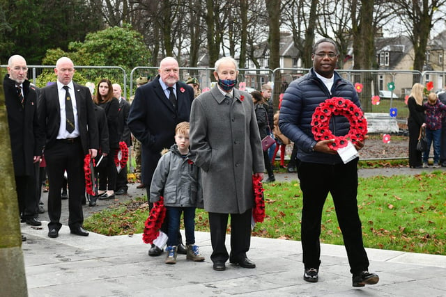 Following the parade through the streets, wreaths were laid at the war memorial in Zetland Park