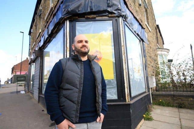 Dan Martins, managing director of Lisboa Patisserie, outside the store in Crookes.