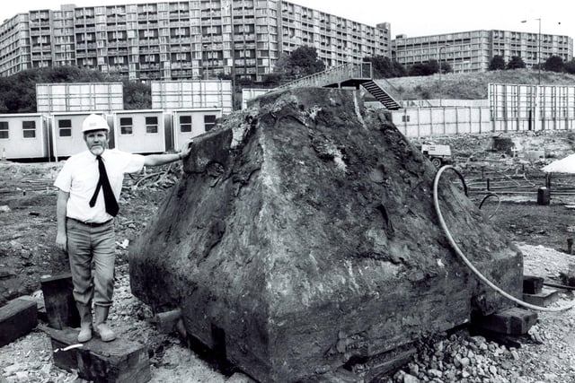 A giant anvil is rediscovered whilst digging out the site for the Ponds Forge swimming pool in August 1988