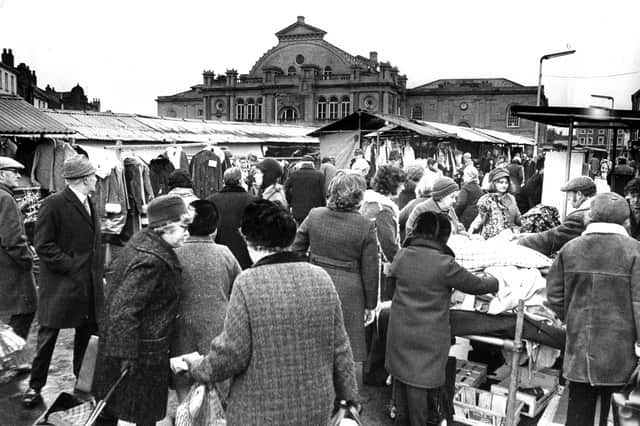 A busy Doncaster Market in 1974