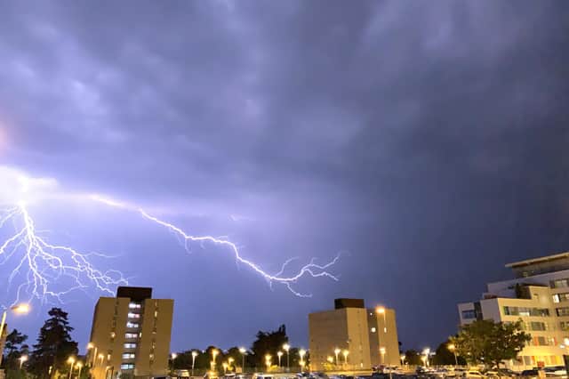 Lightning above Queen Alexandra Hospital in Cosham