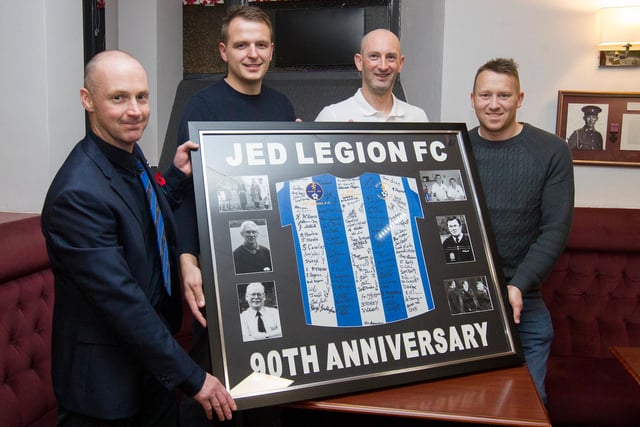 Carlos Stephenson, Kyle Finlayson, Gavin Kelly and Gary Hunter celebrating Jed Legion's 90th anniversary