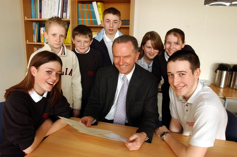 Headteacher Paul McHugh was pictured in 2004 with members of the school council after the school received letters of praise from MPs including David Miliband.