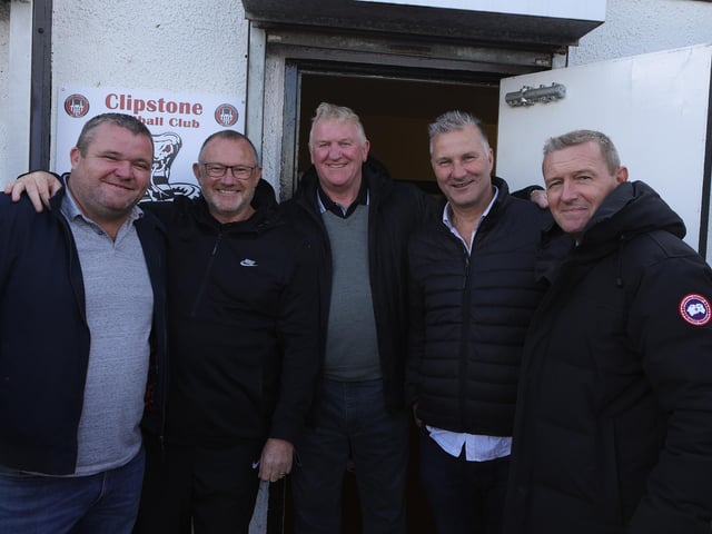 Ex Stags favourites meet up before the match, Paul Holland, George Foster, Greg Fee and Aidy Boothroyd