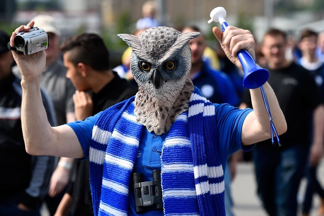A Wednesday fan wearing an owl mask before the Championship play-off final against Hull City at Wembley in May 2016.