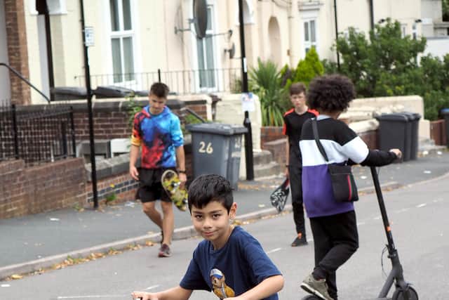 Pilot Play Street at Holberry Gardens in Broomhall: Shayan Ahmed cycling.