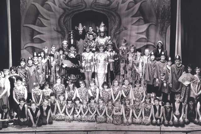 The finale of Wales Methodist Church Youth Club pantomime Aladdin in January 1988