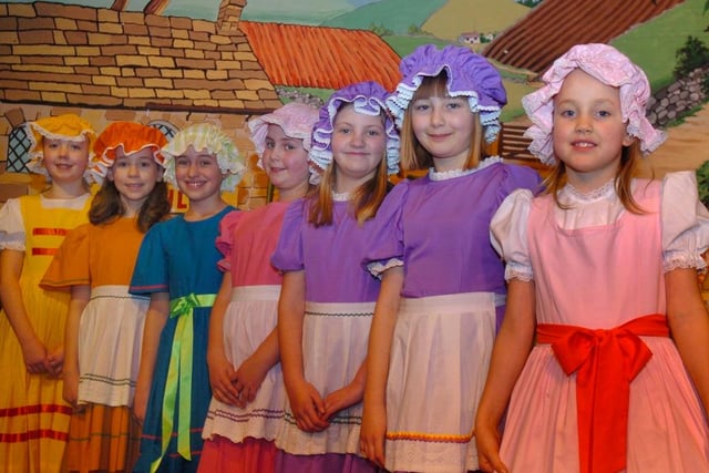 Junior cast in the Youlgreave pantomime in 2013.