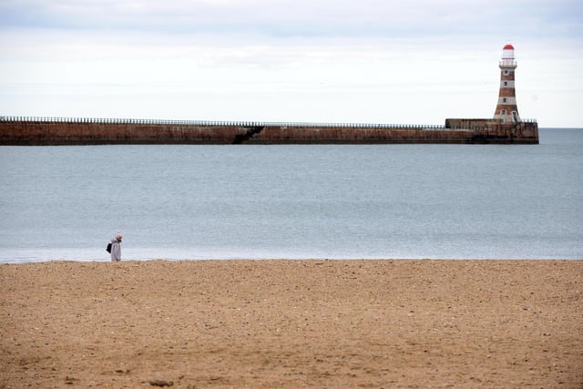 Quiet scenes at Roker Harbour Beach during the coronavirus lockdown when exercise was only permitted once a day.