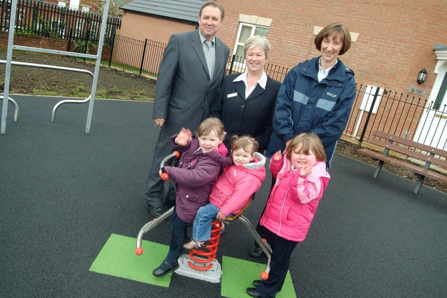 Pictured in 2008 at the opening of the new play area on Thoresby Road, Mansfield Woodhouse, are from left, Gary Kirk, cheif executive of Meden Valley Making Places, Julie Gray, sales advisor with Belway Homes and nursery teacher Jo Partington, with nursery children Sophie Sullivan, Ruby-Jo Sullivan and Abbie Hill