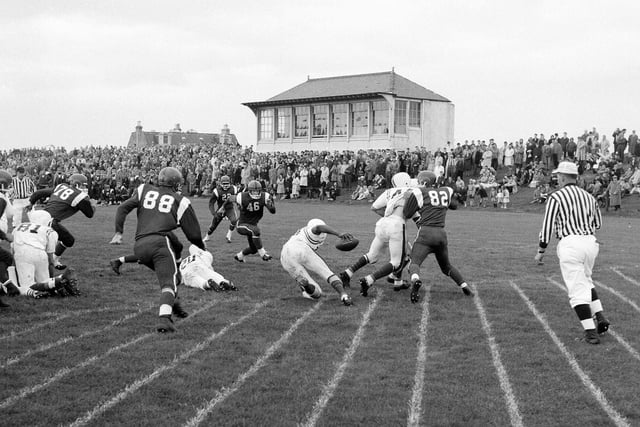 American Football being played at Inverleith - between the Scottish Fightingchicks and the Chateauroux Sabres from France - in August 1963.