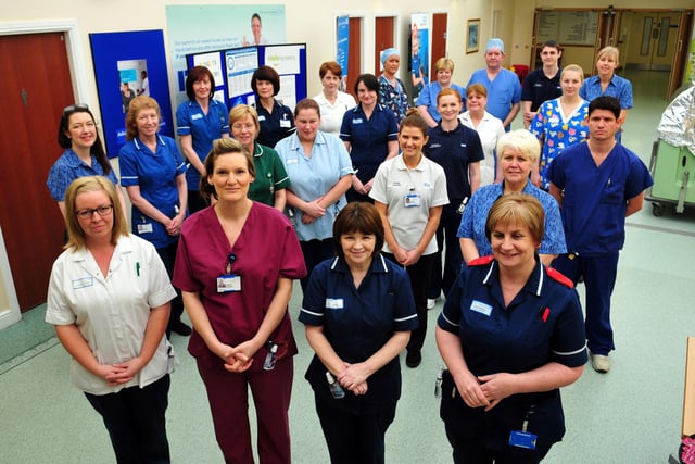 University Hospital of Hartlepool staff lined up for our photographer in 2014. Were you among them?