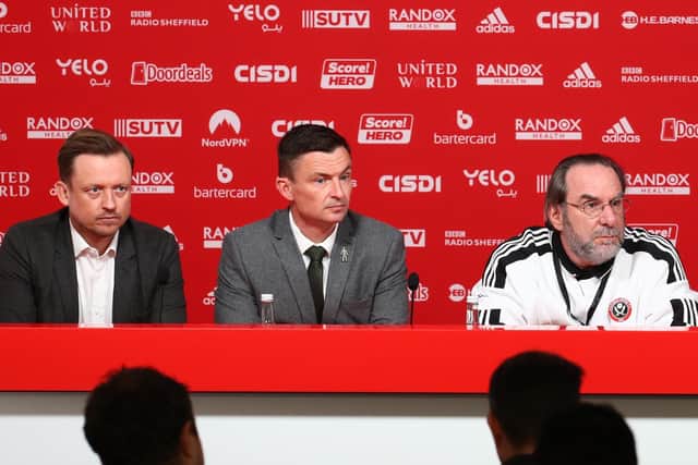 Sheffield United CEO Stephen Bettis, manager Paul Heckingbottom and chairman Yusuf Giansiracusa