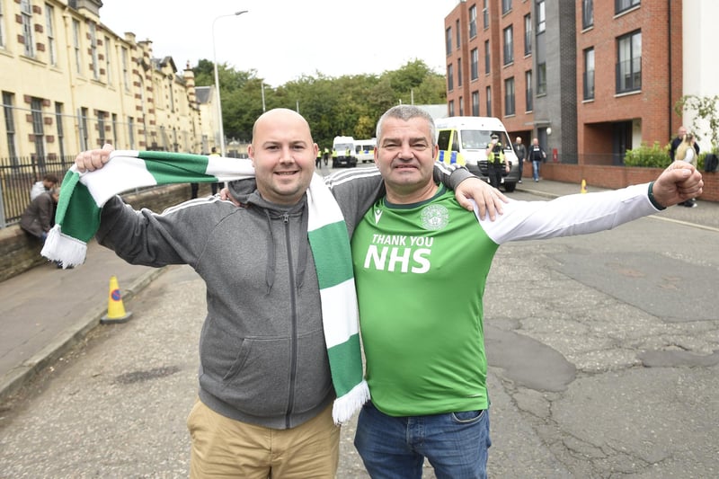 Brian Russell and Davie Russell get ready to cheer on the away side