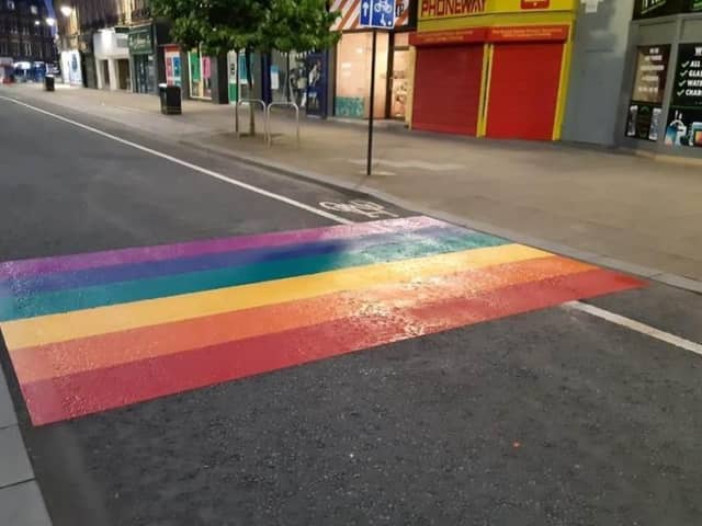 Sheffield council is being urge to do more for LGBT+ rights than painted rainbow crossings like this one near the Town Hall