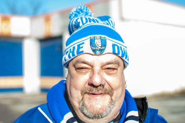 A Wednesday fan before the Reading game at Hillsborough in February 2019.