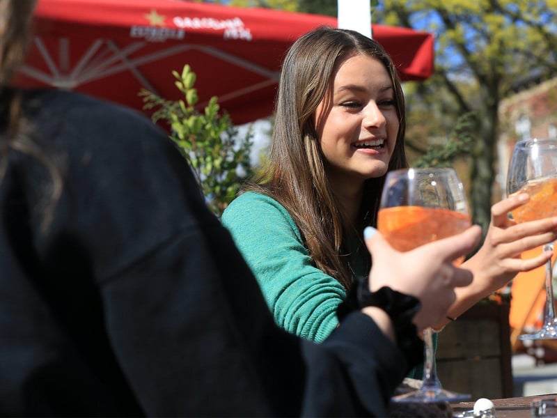 Poppy O'Leary enjoying an Aperol Spritz.