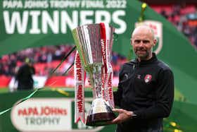 Paul Warne, manager of Rotherham United with the Papa John's trophy (photo by Catherine Ivill/Getty Images).