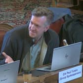 Green Coun Paul Turpin, pictured here in the Sheffield City Council chamber, described the street tree inquiry report as "emotive and powerful"