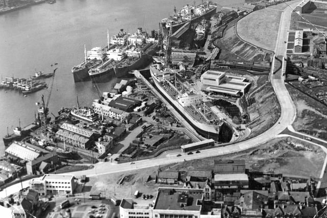 Brigham and Cowans shipyard and the Tyne Dock Engineering Company pictured in May 1958.