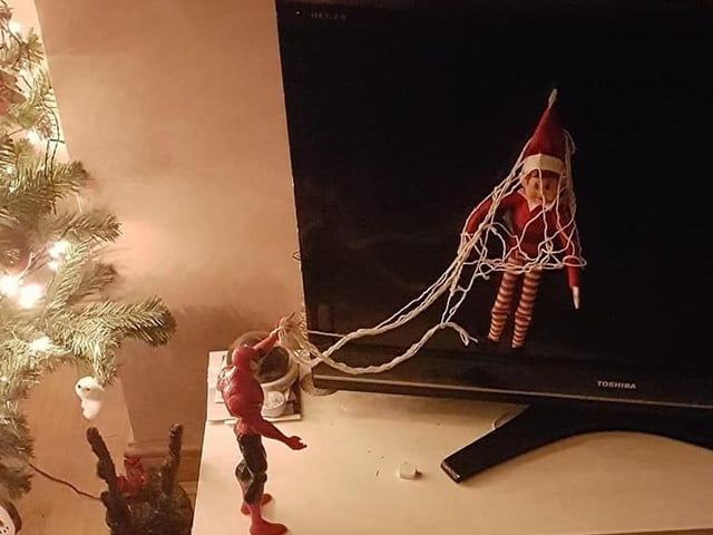 Elf versus Spider Man. From Stuart McQuillan.