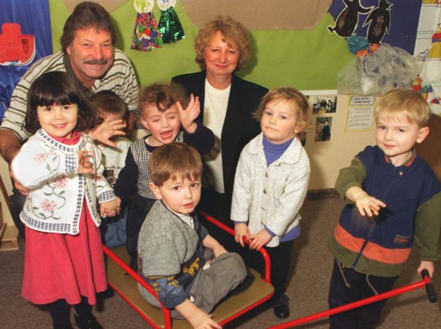 Children enjoying new playtime equipment which was paid for by raffling off a giant Toblerone - they raised £150.