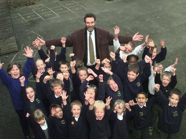 Headteacher Gordon Hamilton with pupils at Mosborough Primary School in Sheffield