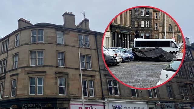 Images of the roof which was blown off a building in Leith (Photo: Lisa Ferguson).