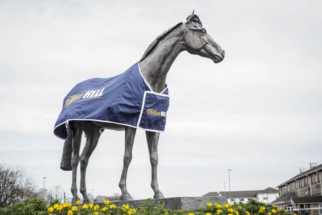 The statue of Double Trigger at Doncaster Racecourse.