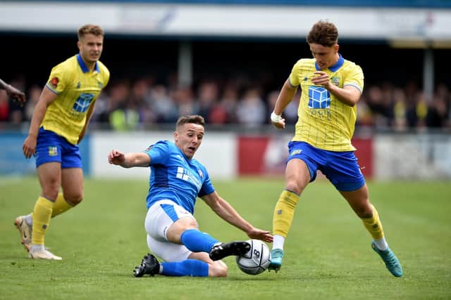 Harry Boyes of Solihull Moors battles with Jeff King of Chesterfield (Nathan Stirk/Getty Images)