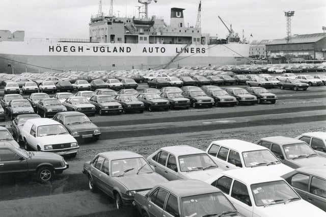 A familiar sight from 1982 with new cars lined up at Hartlepool docks. Remember scenes like this?
