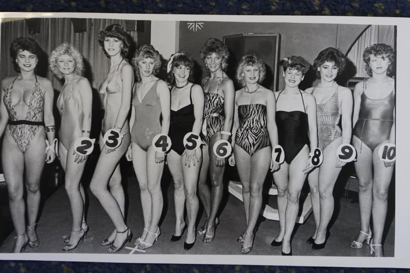 Swimsuit parade in Miss Chesterfield 1986 which was held at the Aquarius. Who do you recognise among the line-up?