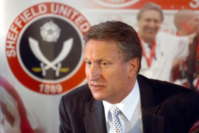 Neil Warnock at the press conference to announce his departure from Sheffield United in 2007. He is appearing on stage at Sheffield City Hall on September 16, 2022 to talk about his career in football