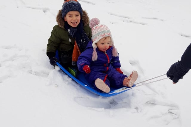 Children sledging in Sheffield this morning.