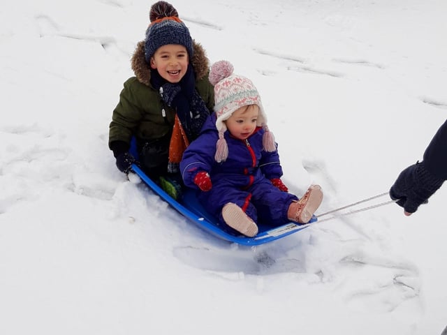 Children sledging in Sheffield this morning.