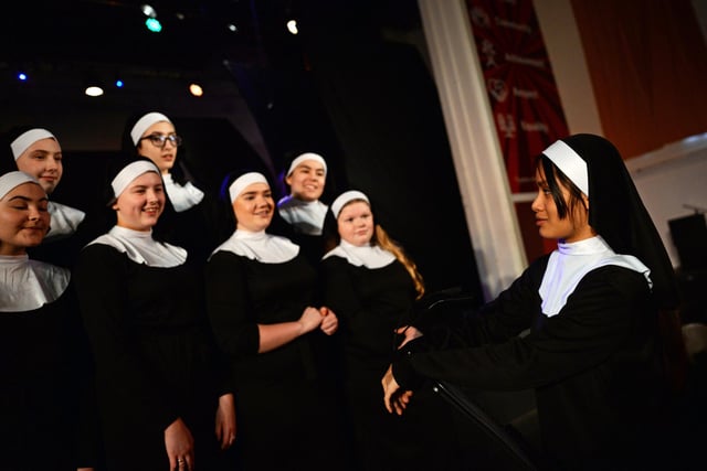 Pupils at Hall Cross Academy, rehearse their latest production of Sister Act. Picture: NDFP-25-02-20 SisterAct HallCross 3-NMSY