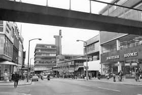 British Home Stores at Haymarket, Sheffield, looking towards Castle Market, in October 1975.
