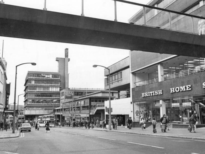 British Home Stores at Haymarket, Sheffield, looking towards Castle Market, in October 1975.
