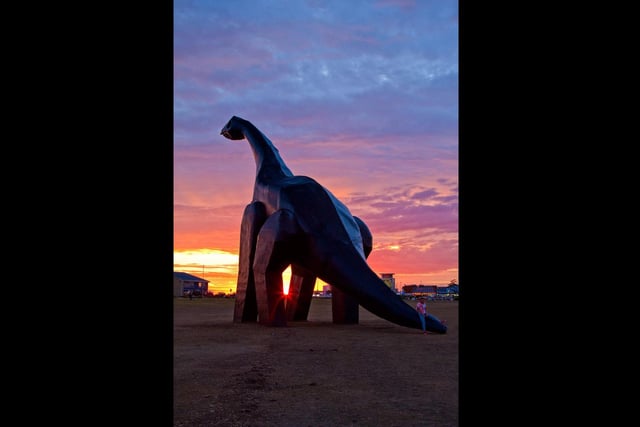 Mike Cooter, from the Students Union at the University of Portsmouth, took this picture of the dinosaur at sunset on Southsea Common. August 2010.