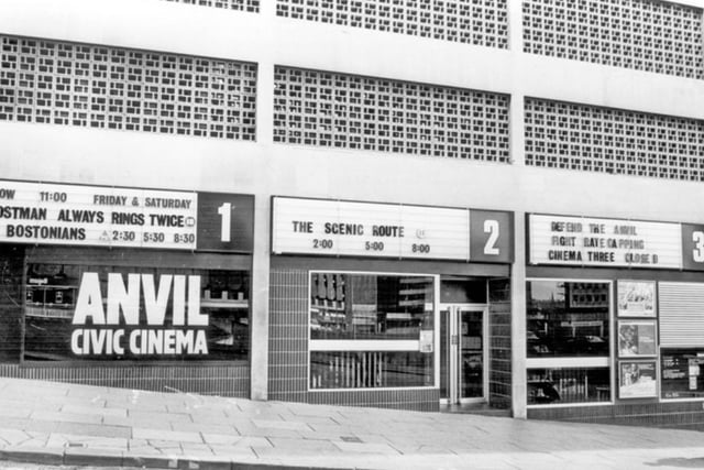 Anvil Civic Cinema, formerly The Cineplex, in Charter Square, Sheffield city centre, in March 1985. It closed in 1990.