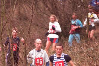 The Doncaster Doddle Road Race in 1997. Runners coming out of the Sprotbrough Woods.