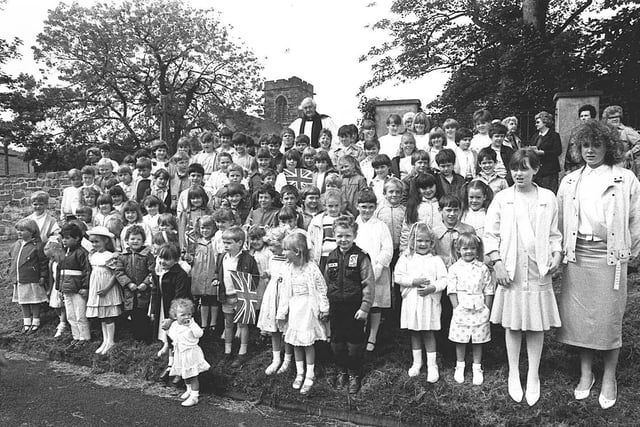 Greatham schoolchildren pictured outside St John the Baptist Church in 1986.