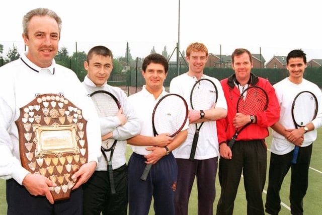 The Doncaster Men's Lawn Tennis Team in 1997 - with the Yorkshire League division one trophy.