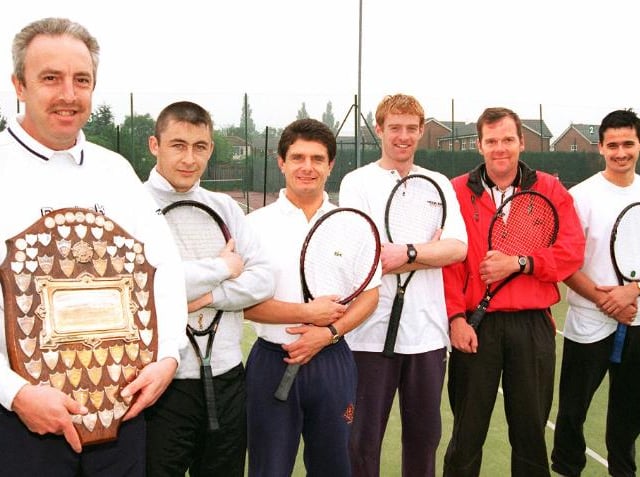 The Doncaster Men's Lawn Tennis Team in 1997 - with the Yorkshire League division one trophy.