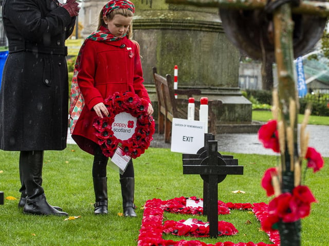Amelia Armstrong, ten, laid Poppy Scotland’s wreath, a few veterans joined her in Princes Street Garden during a virtual service.