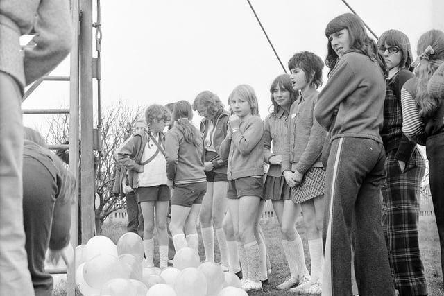Some of the competitors in the 1974 It's A Knockout competition held by Sunderland North Division of the Girl Guides Association at Seaburn.