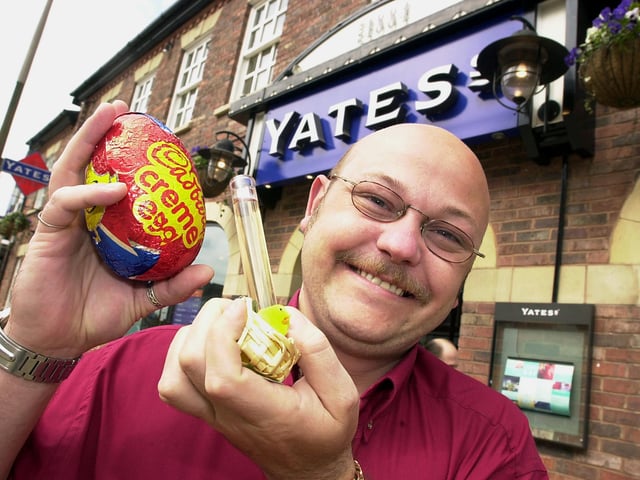 In 2001 Doncaster Yates's head of promotions, Saul, shows of the special Easter cocktail-Cadbury's Creme egg and Tequila slammer.