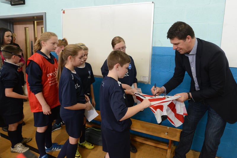 Former Sunderland footballer Niall Quinn signed autographs for pupils at the school in 2014. Were you there?